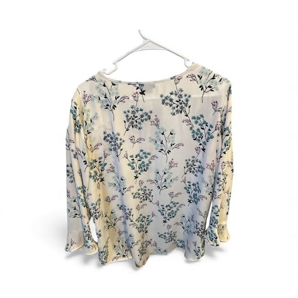 Van Heusen Womens Floral Long Sleeve Blouse Size L Cream & Blue - Picture 6 of 7